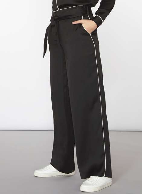 Black Pipe Side Palazzo Trousers